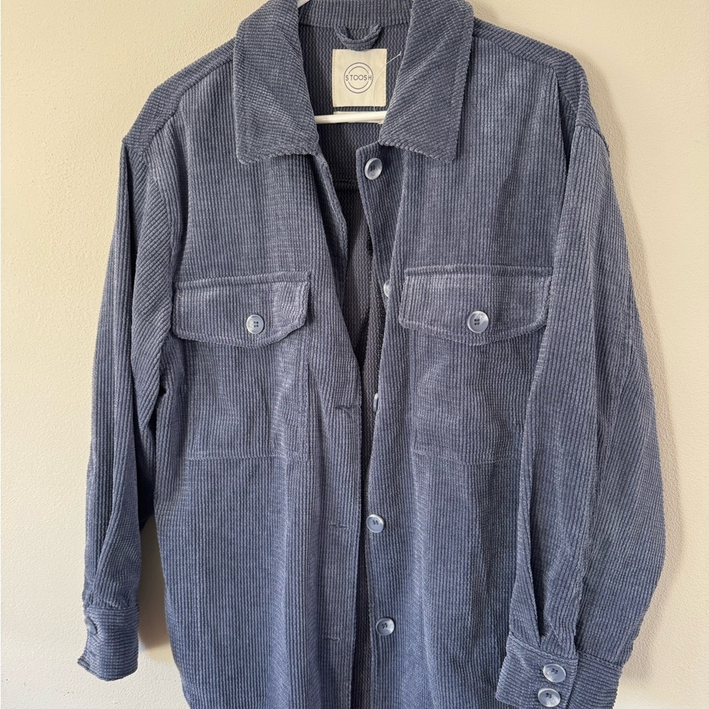 Oversized Button Down Corduroy Shacket - Blue
